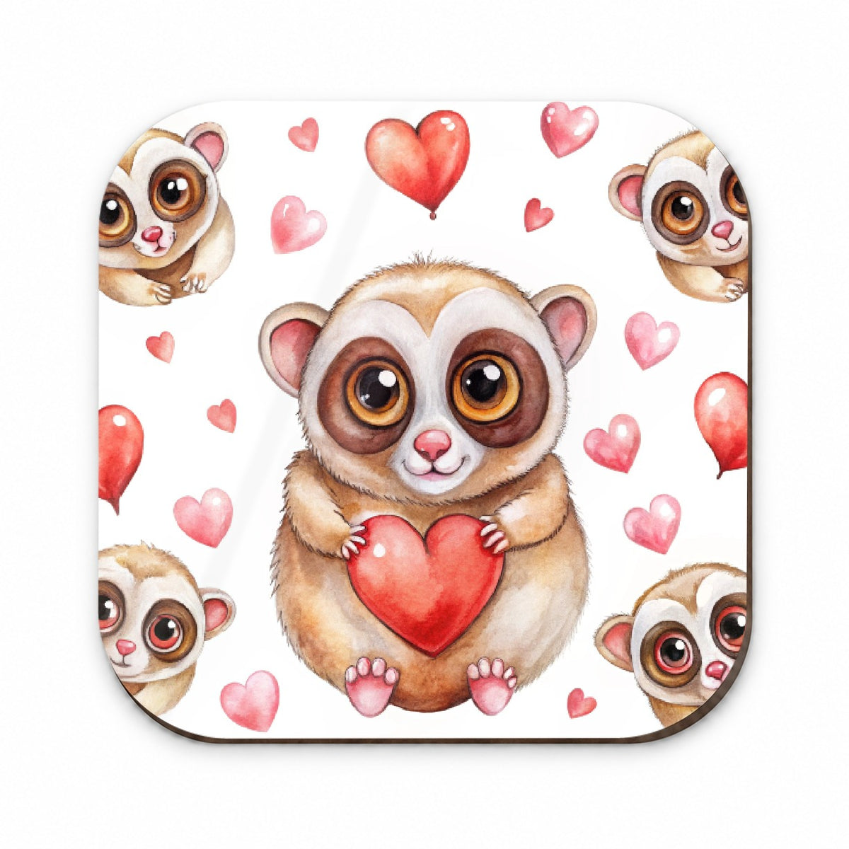 Chibi Slow Loris And Hearts Watercolor Fridge Magnet