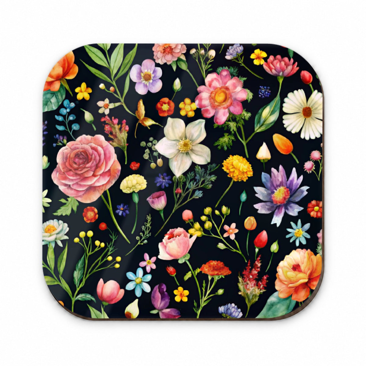 Flowers Black Background Watercolor Fridge Magnet