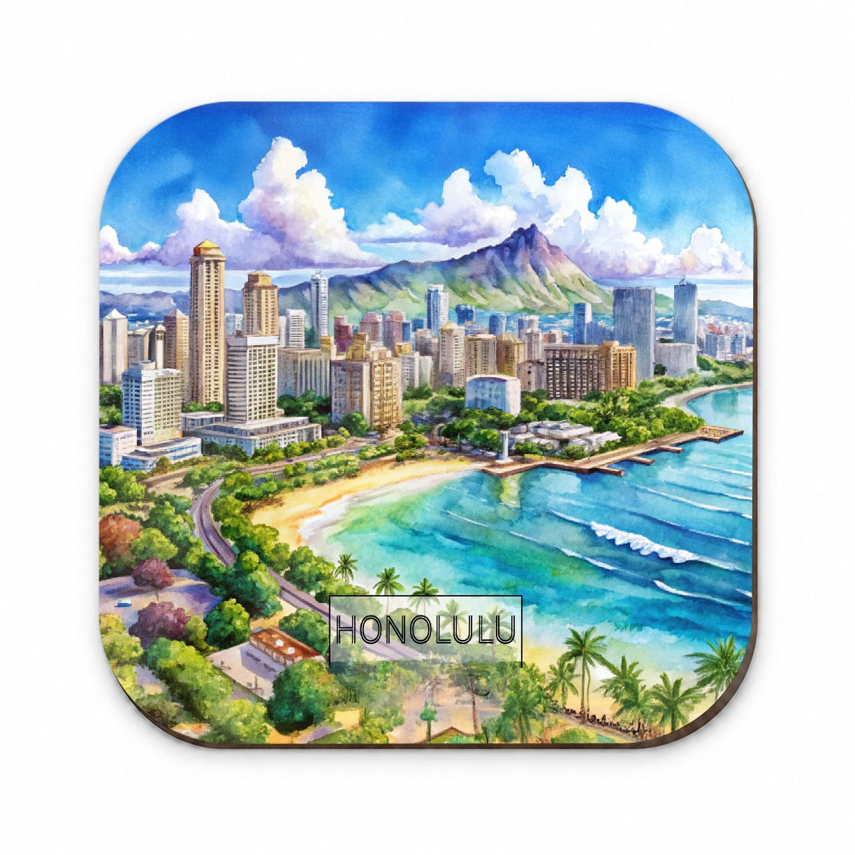 Honolulu Hawaii Travel City Watercolor Fridge Magnet