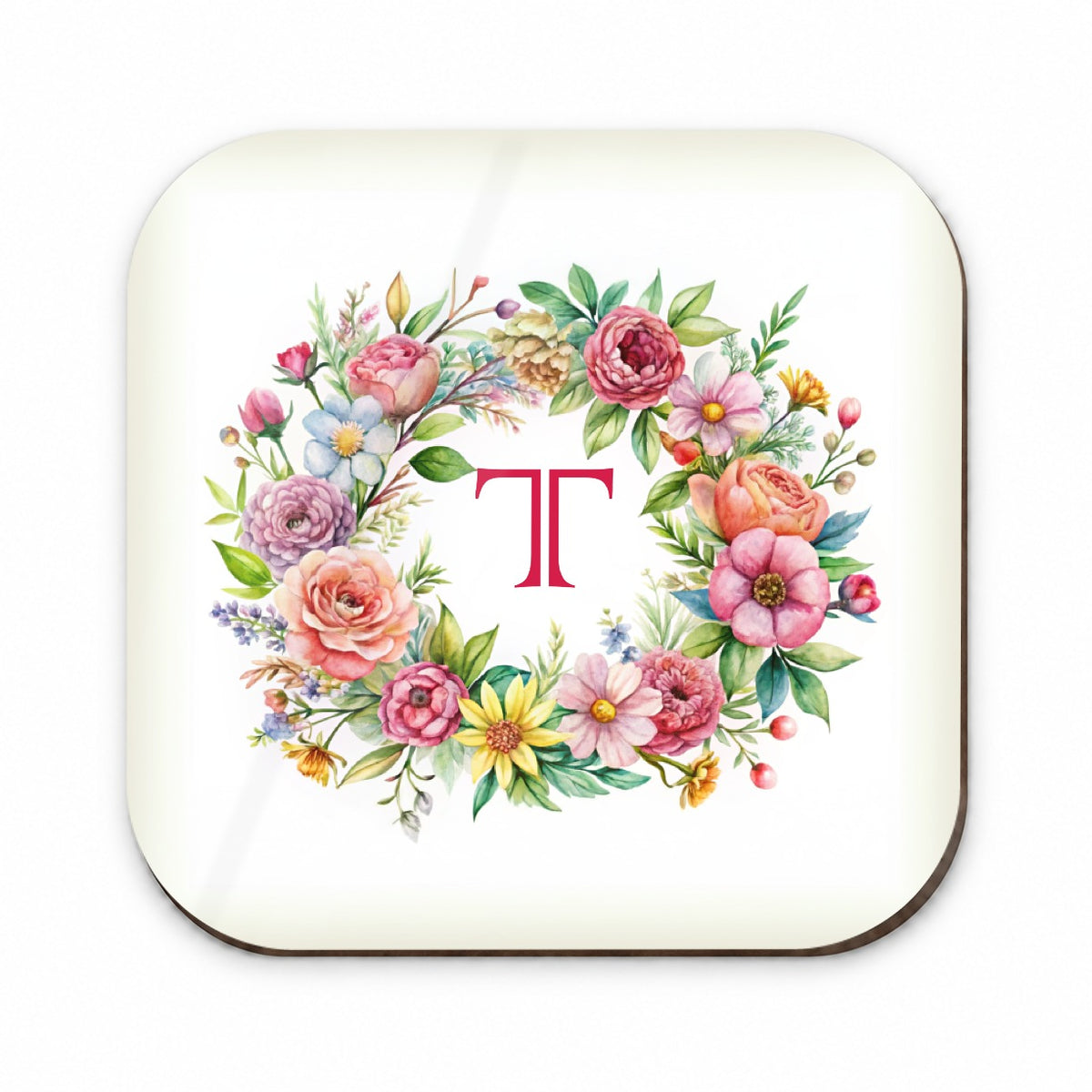 Letter T Initial Monogram Flowers Floral Fridge Magnet
