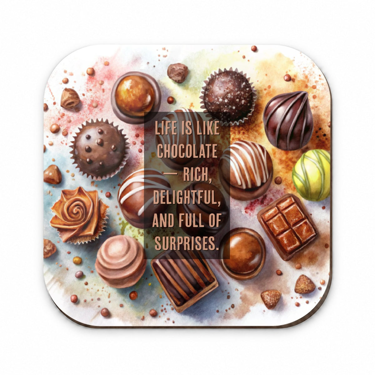 Life Is Like Chocolate Inspirational Watercolor Fridge Magnet