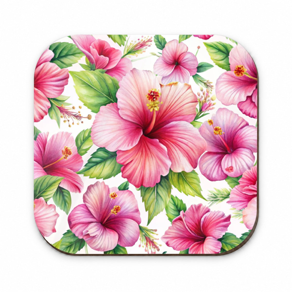 Pink Hibiscus Tropical Flowers Watercolor Fridge Magnet