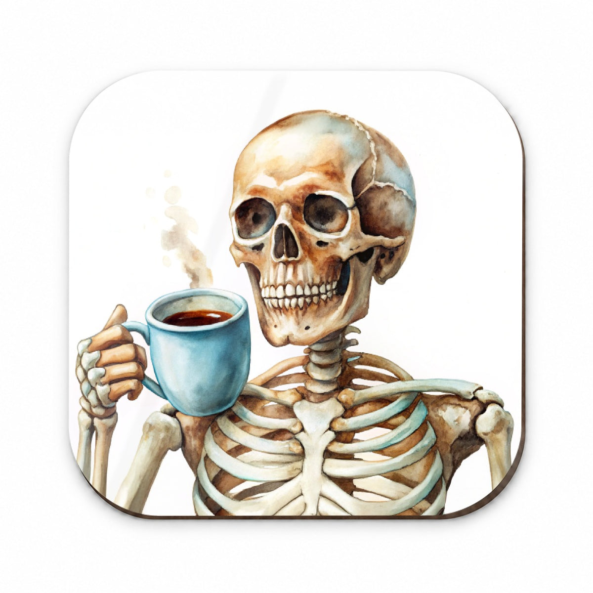 Skeleton Drinking Coffee Watercolor Fridge Magnet