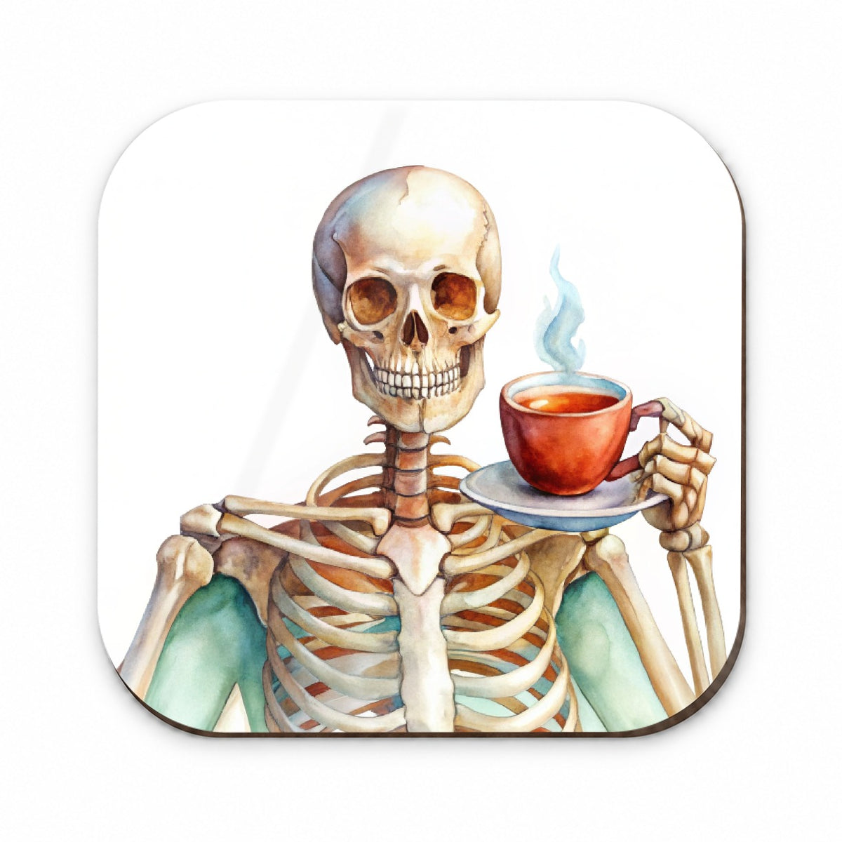 Skeleton Drinking Tea Watercolor Fridge Magnet