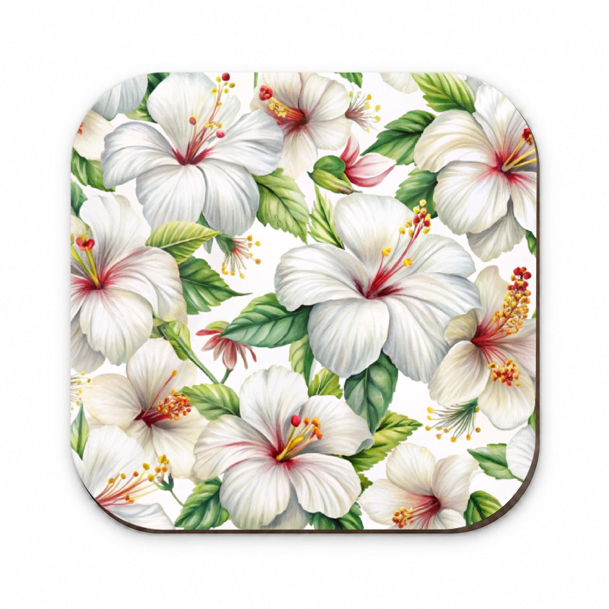 White Hibiscus Flowers Watercolor Fridge Magnet