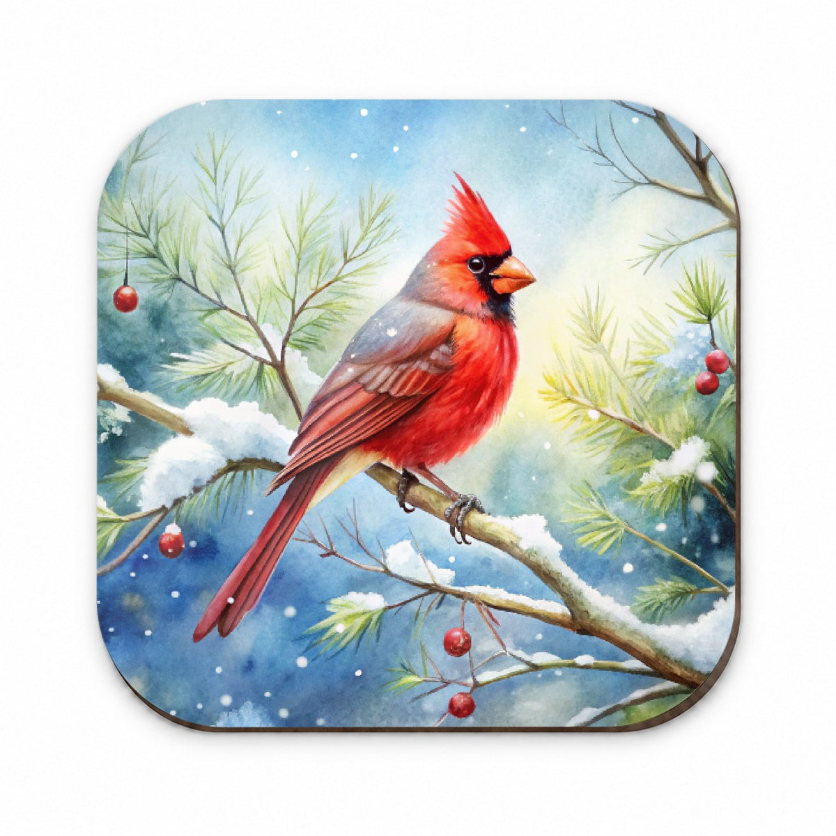 Cardinal In Snowy Tree Winter Watercolor Christmas Fridge Magnet