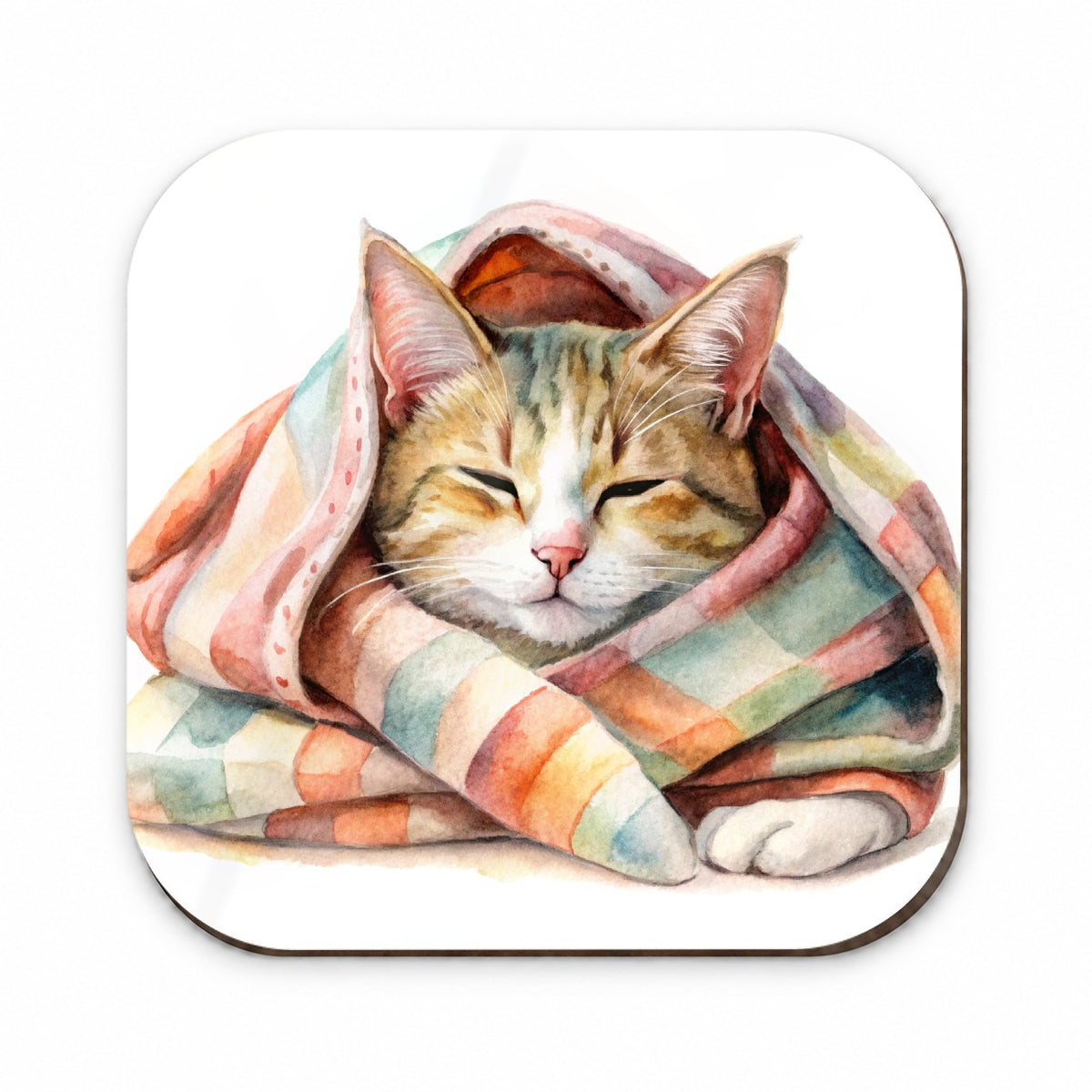 Cat Snuggling In Blanket Watercolor Fridge Magnet