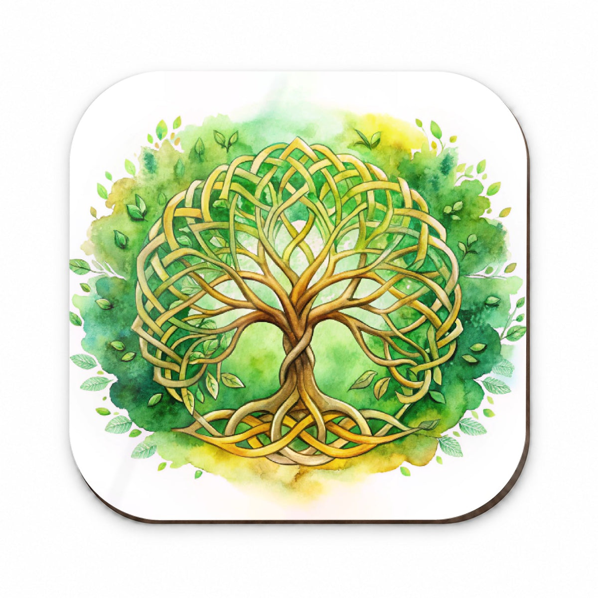 Celtic Irish Tree Of Life Knots Green And Golden Watercolor Fridge Magnet