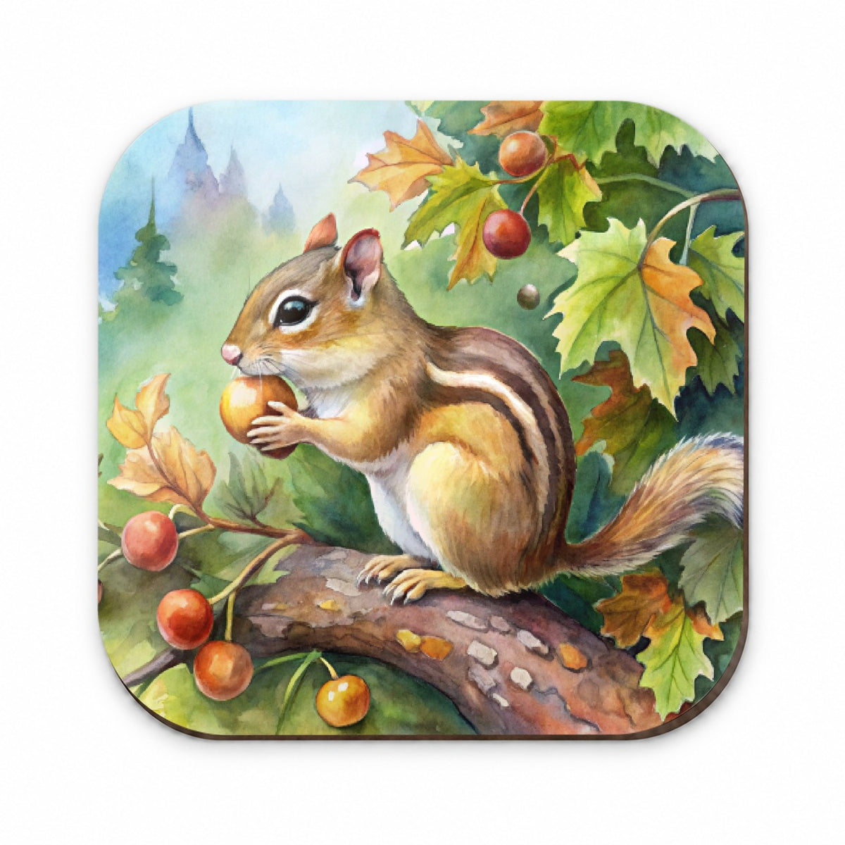 Chipmunk Eating Acorn In Tree Watercolor Fridge Magnet