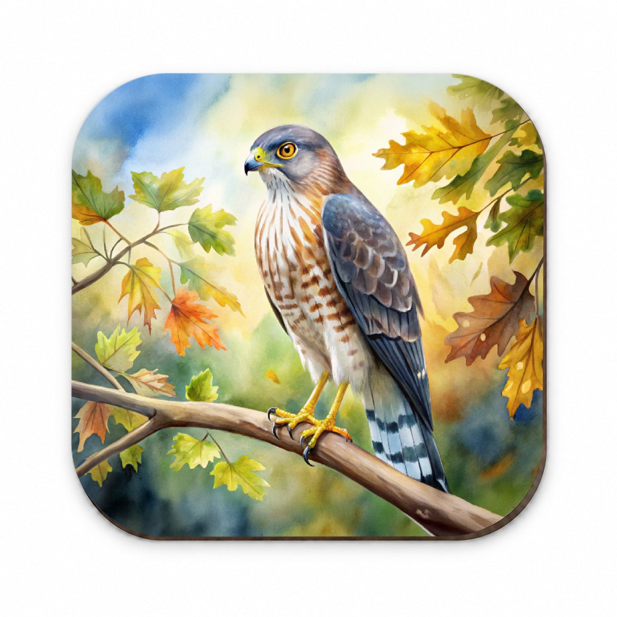 Cooper's Hawk Raptor Bird Of Prey In Tree Watercolor Fridge Magnet