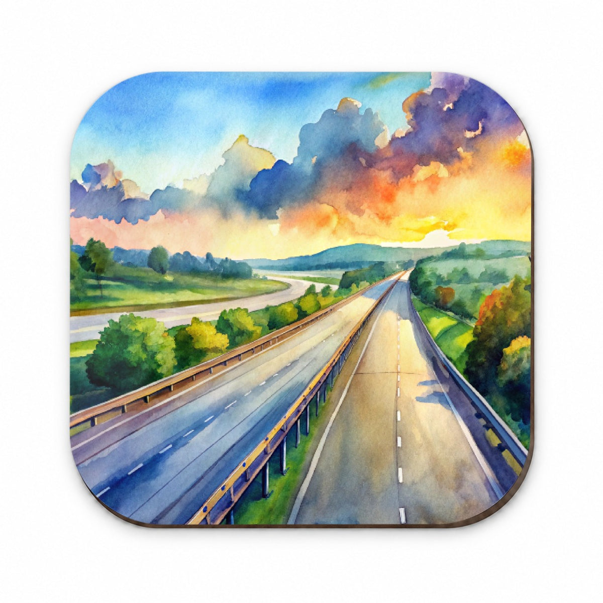 Empty Highway Stretching Into The Distance Watercolor Fridge Magnet