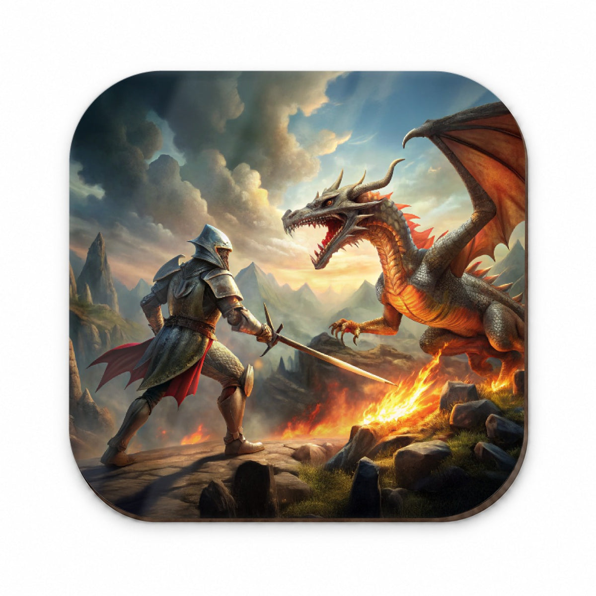 Fantasy Knight Fighting A Fire-breathing Dragon Fridge Magnet