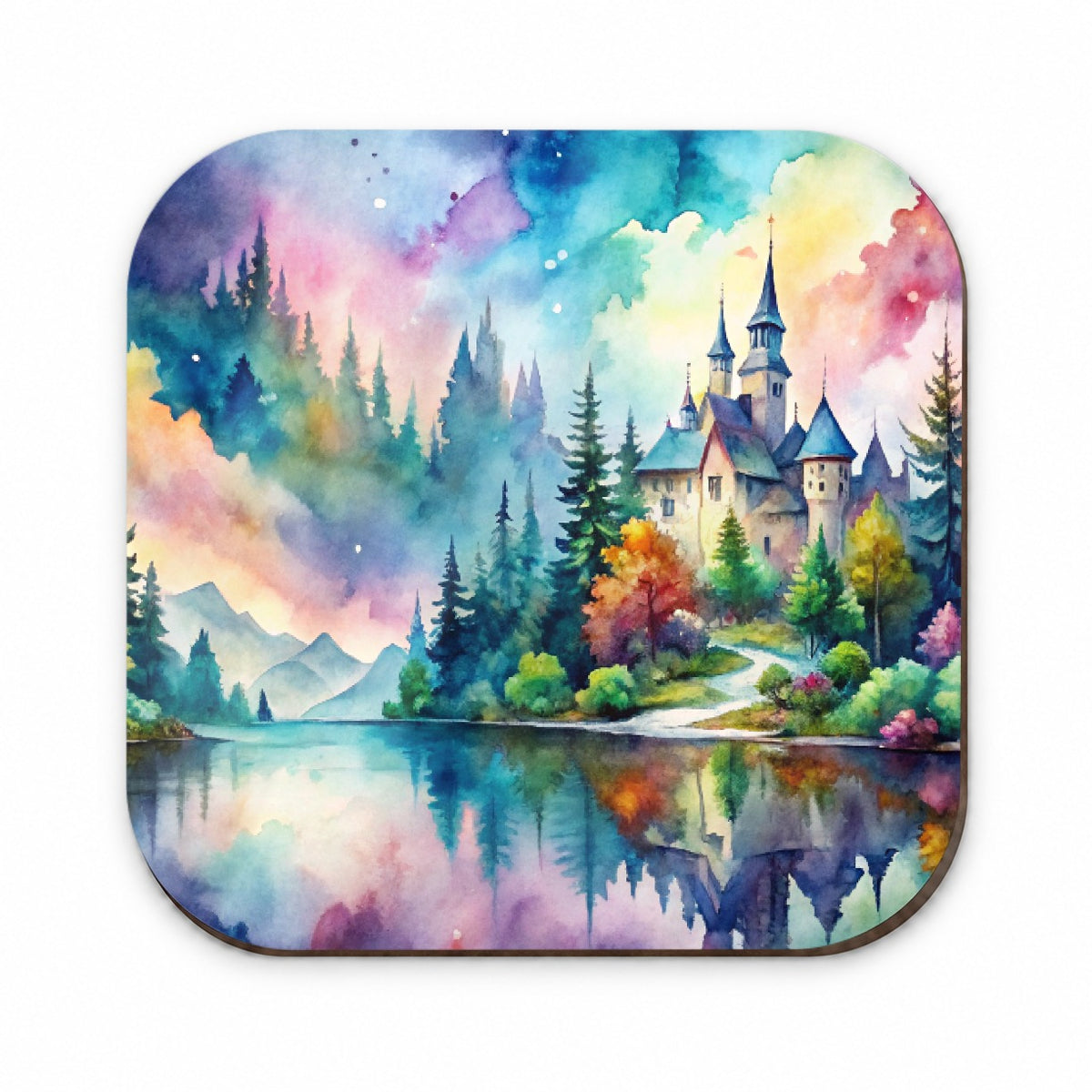 Fantasy Lake And Castle Scene Watercolor Fridge Magnet