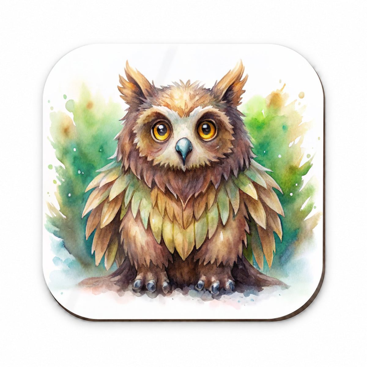 Fantasy Owl Bear Owlbear Green Background Watercolor Fridge Magnet