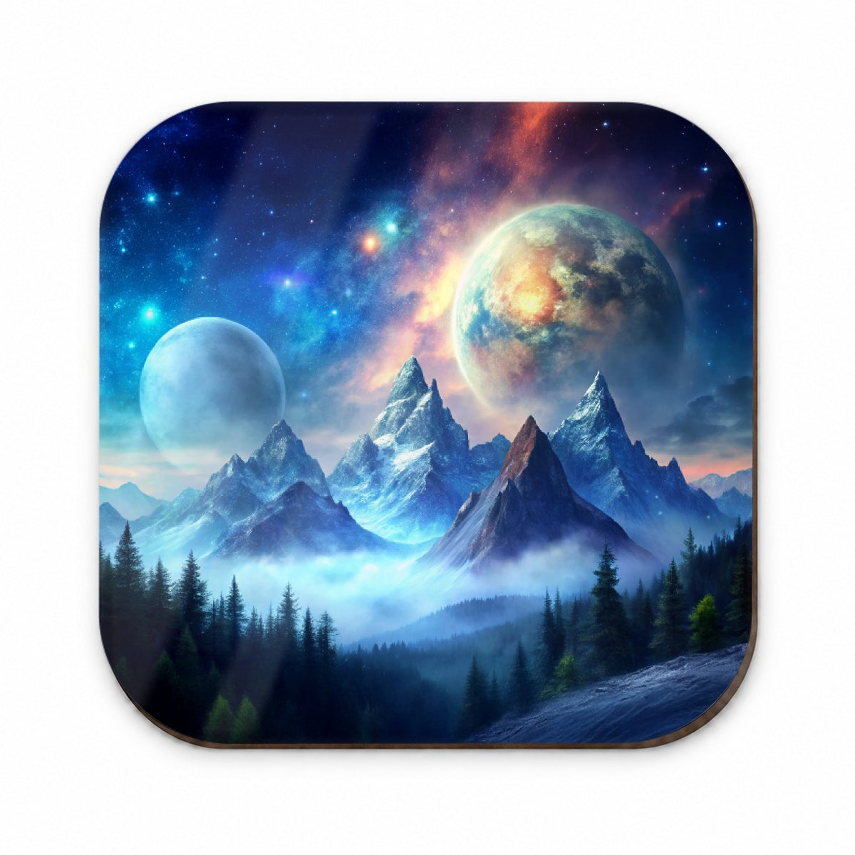 Fantasy Sci-fi World Moons Rising Over Mountains Watercolor Fridge Magnet