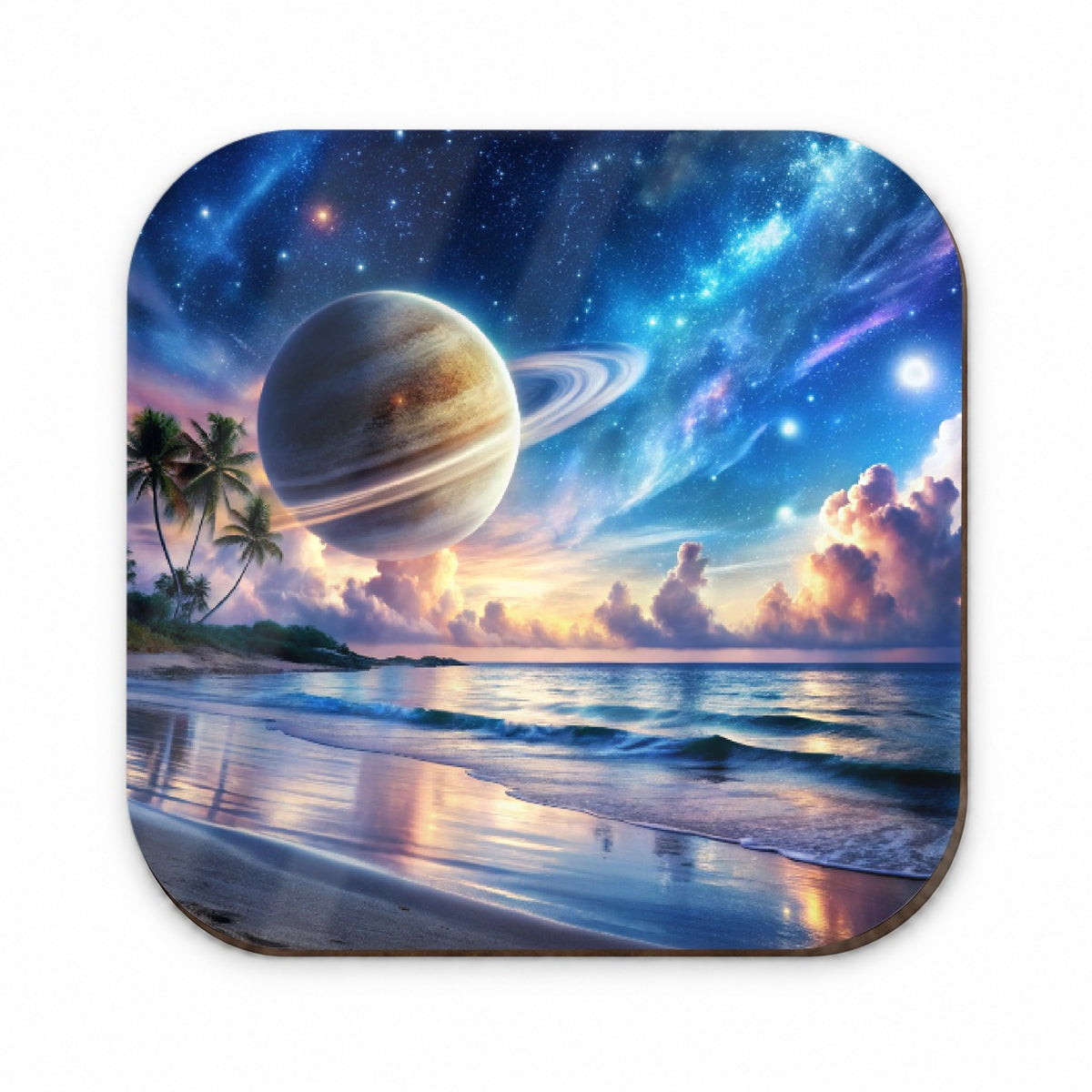 Fantasy Sci-fi World Saturn Rising Over Beach Fridge Magnet
