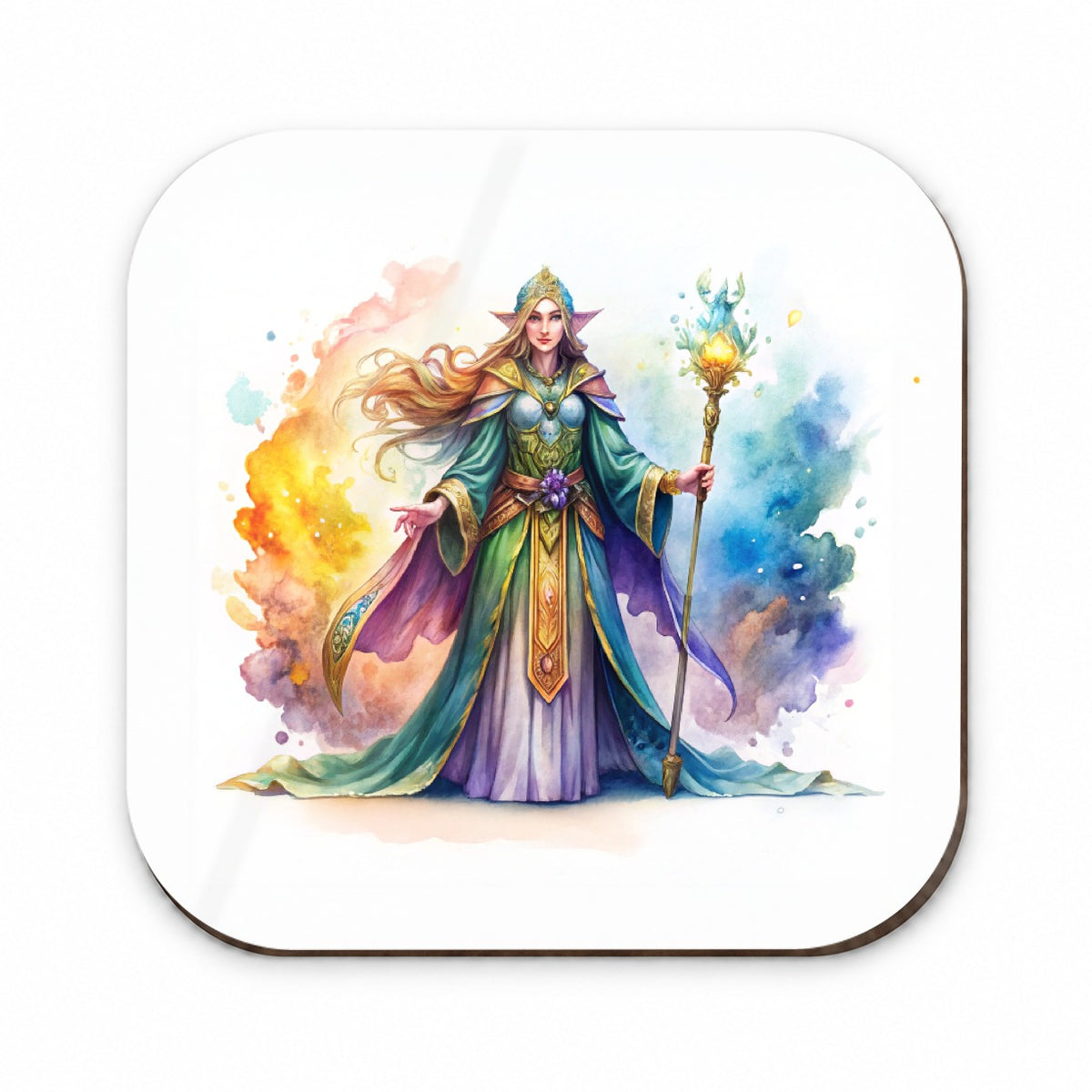 Fantasy Sorceress Colorful Magic Mana Watercolor Fridge Magnet