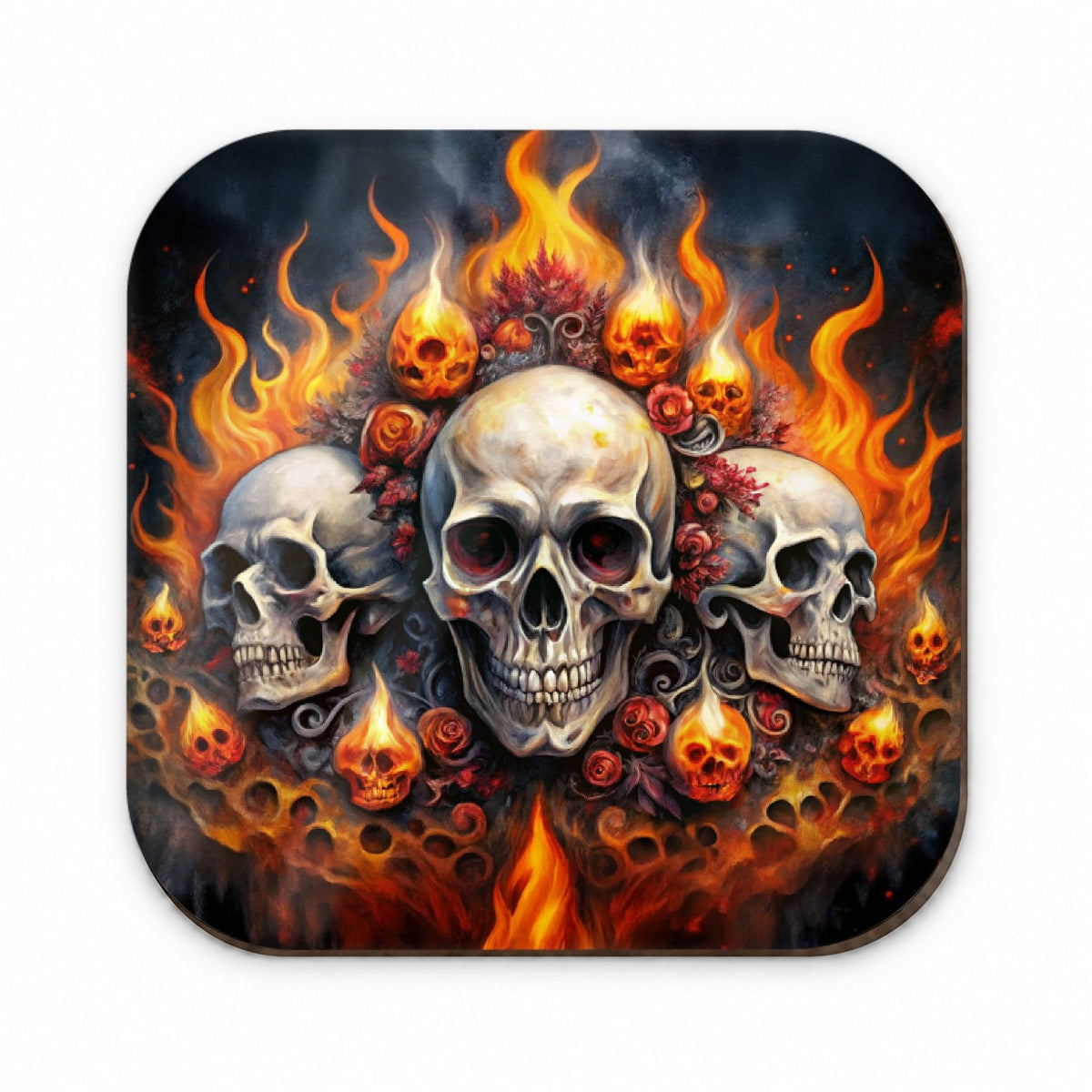 Gothic Skulls And Flames Watercolor Fridge Magnet
