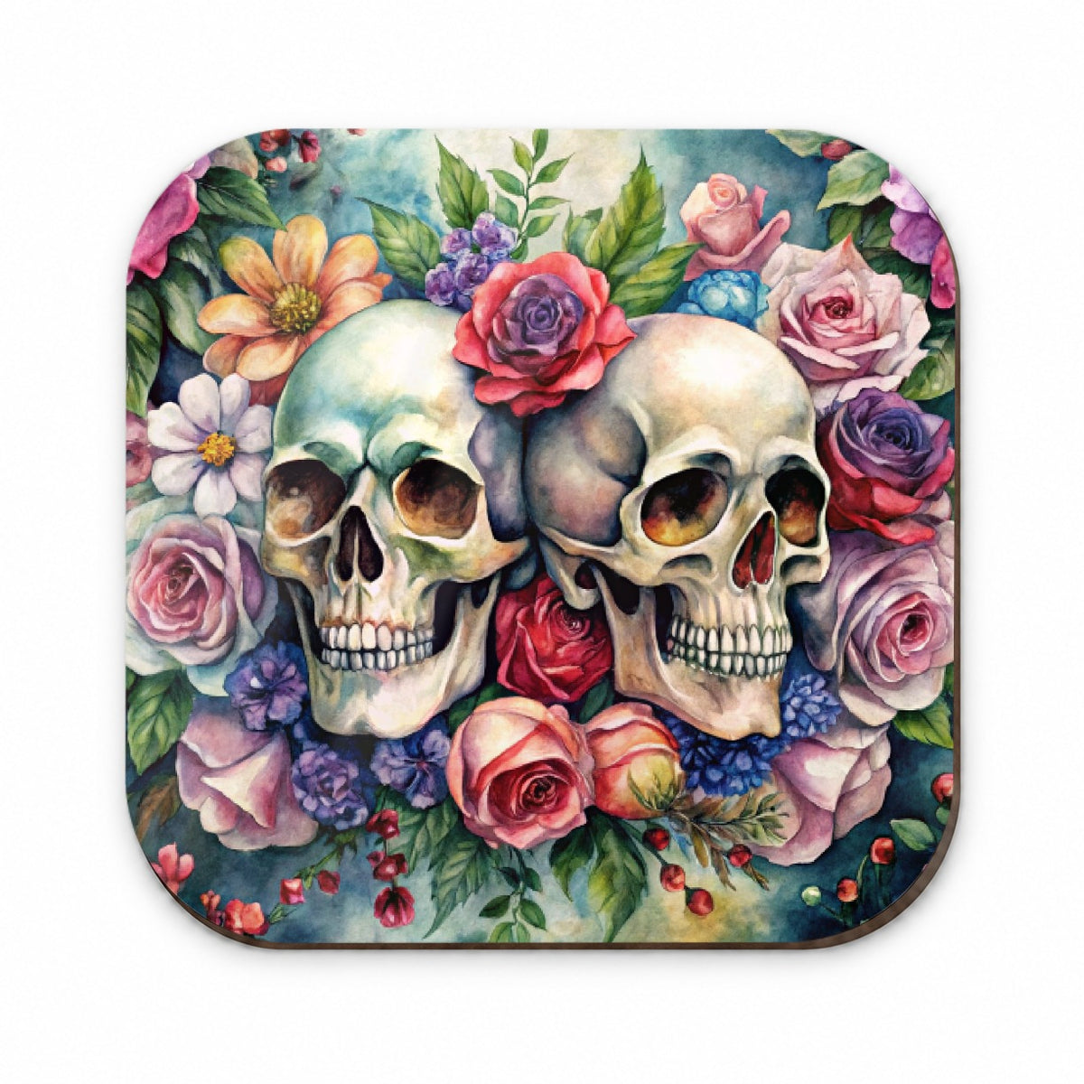 Gothic Skulls And Flowers Watercolor Fridge Magnet