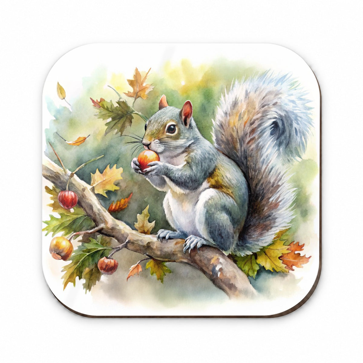 Gray Squirrel Eating Acorn In Tree Watercolor Fridge Magnet