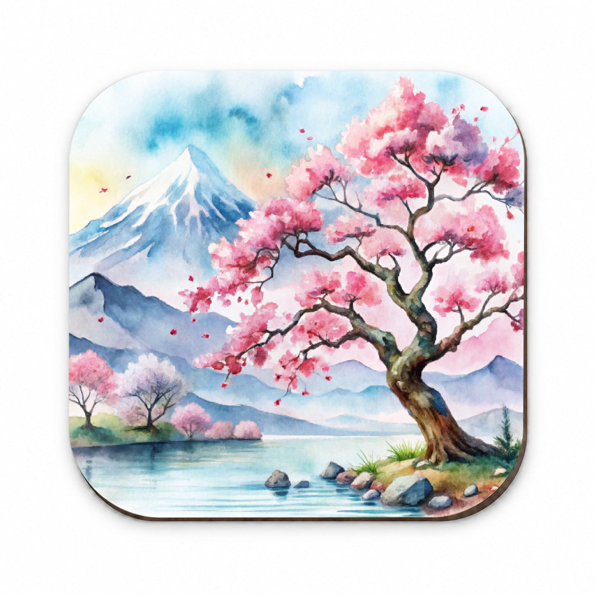 Japanese Cherry Blossom Tree Scene Watercolor Fridge Magnet