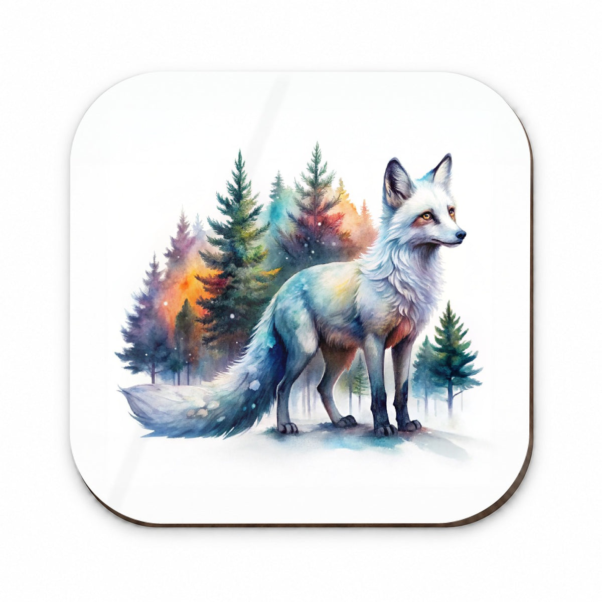 Kitsune White Fox Asian Japanese In Forest Watercolor Fridge Magnet