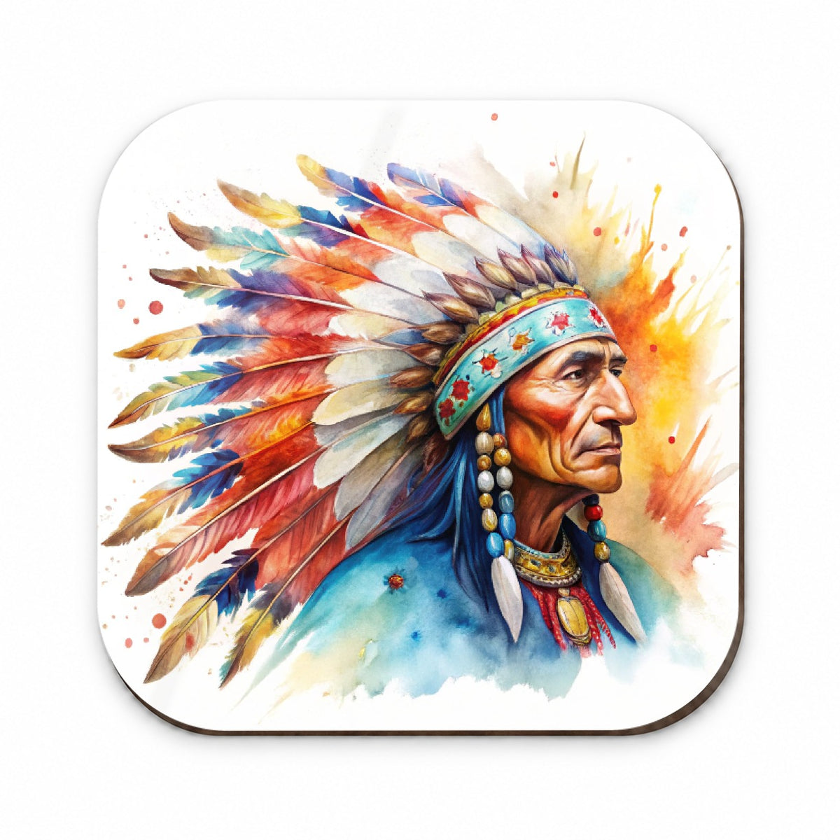 Native American Indian Chief Feather Headdress Watercolor Fridge Magnet