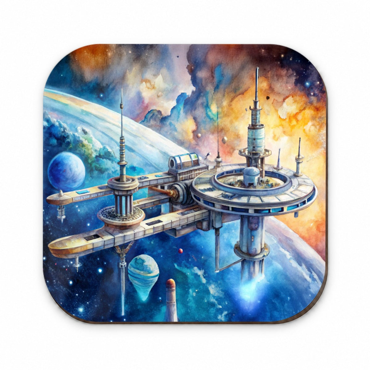 Sci-fi Space Station In Orbit Watercolor Fridge Magnet