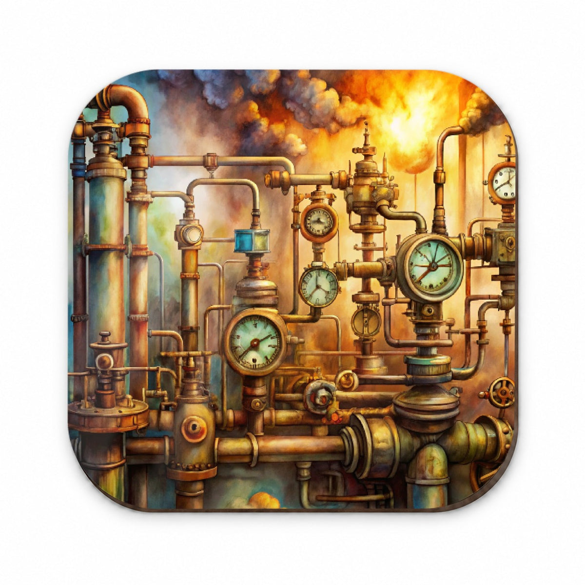 Sci-fi Steampunk Pipes Gauges Steam Fire Watercolor Fridge Magnet
