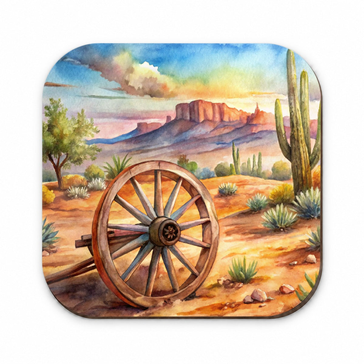 Southwest Desert With Abandoned Wagon Wheel Watercolor Fridge Magnet