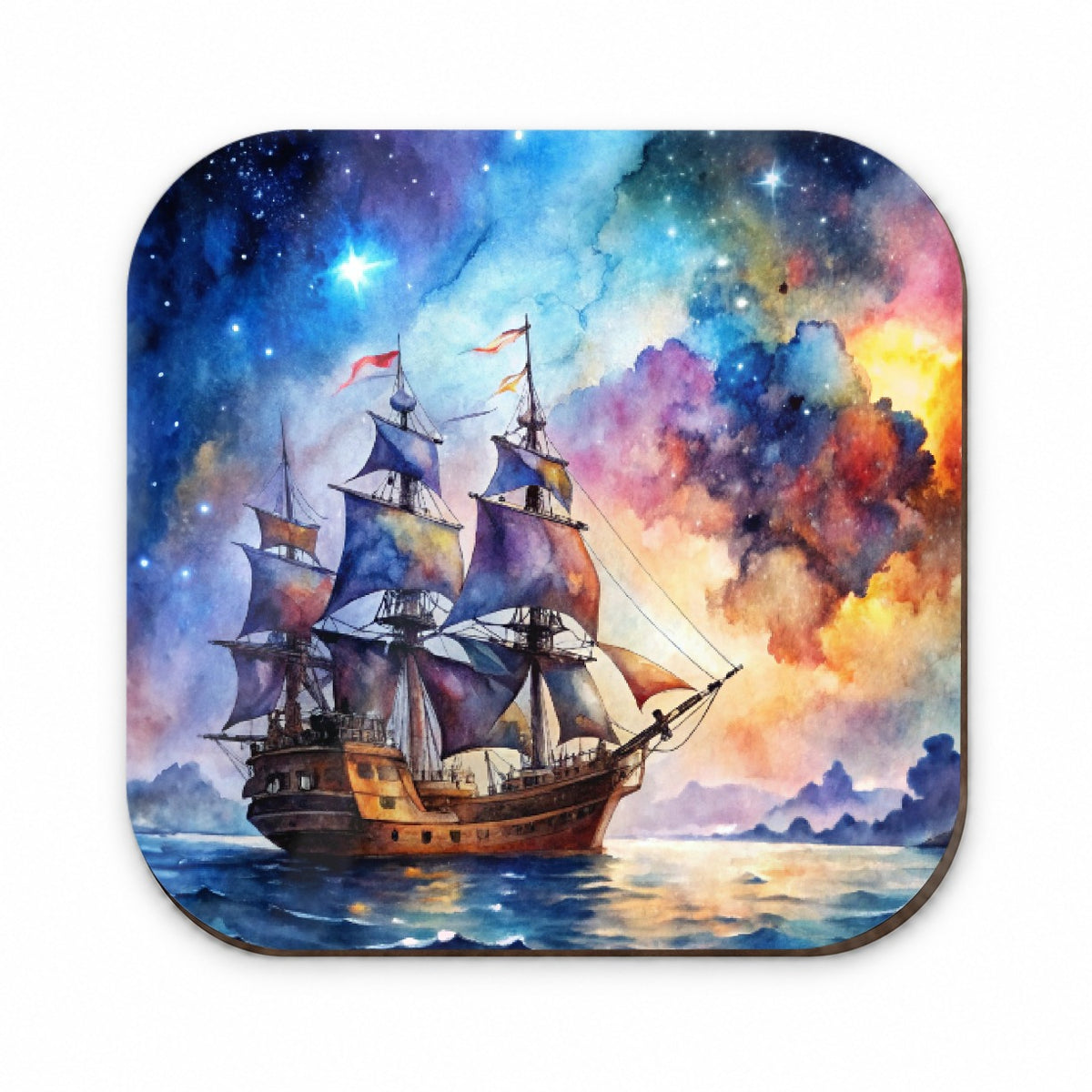 Space Pirate Ship Watercolor Fridge Magnet