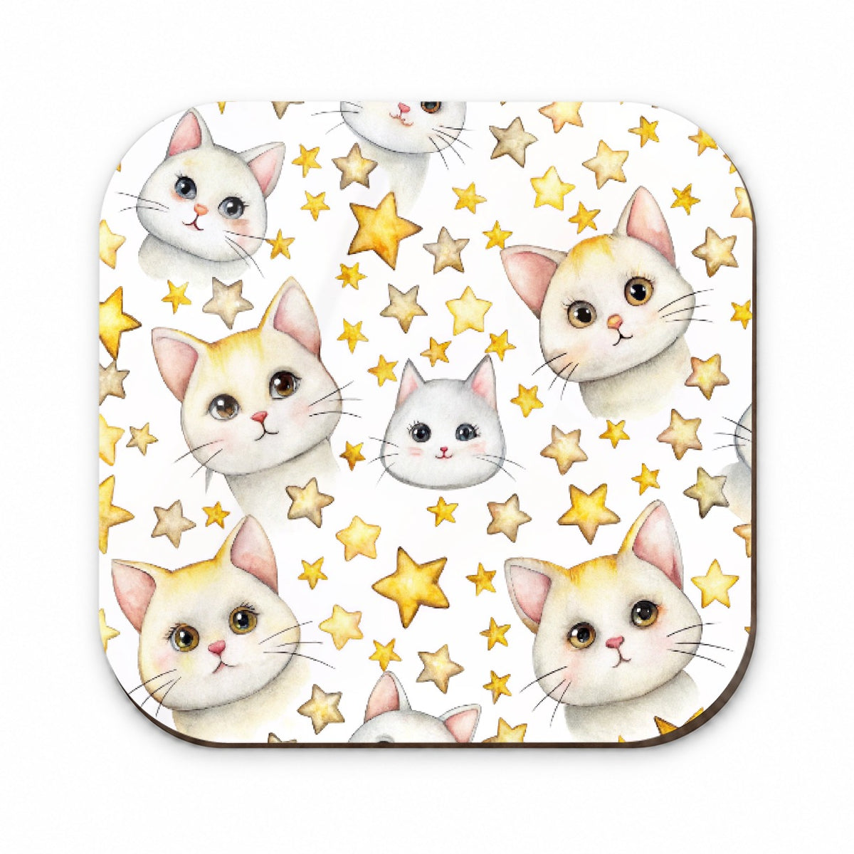 Sweet White Cats Yellow Stars Fridge Magnet