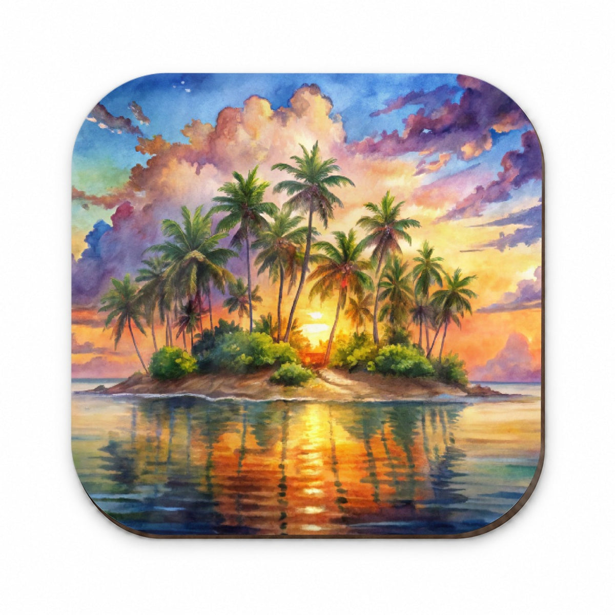 Tropical Deserted Island At Sunrise Watercolor Fridge Magnet