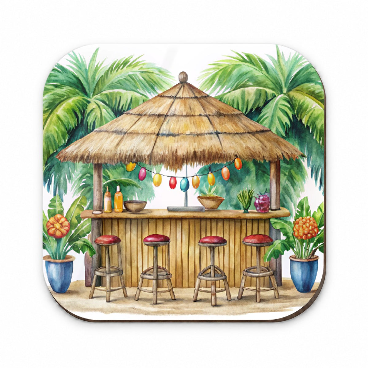 Tropical Resort Beach Tiki Bar Watercolor Fridge Magnet