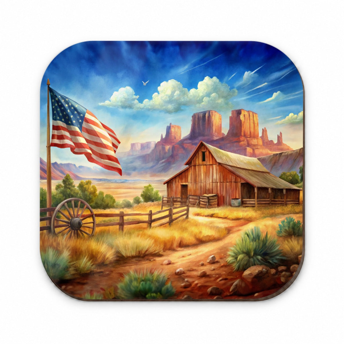 Western Americana Country Flag Ranch Wagon Wheel Fridge Magnet