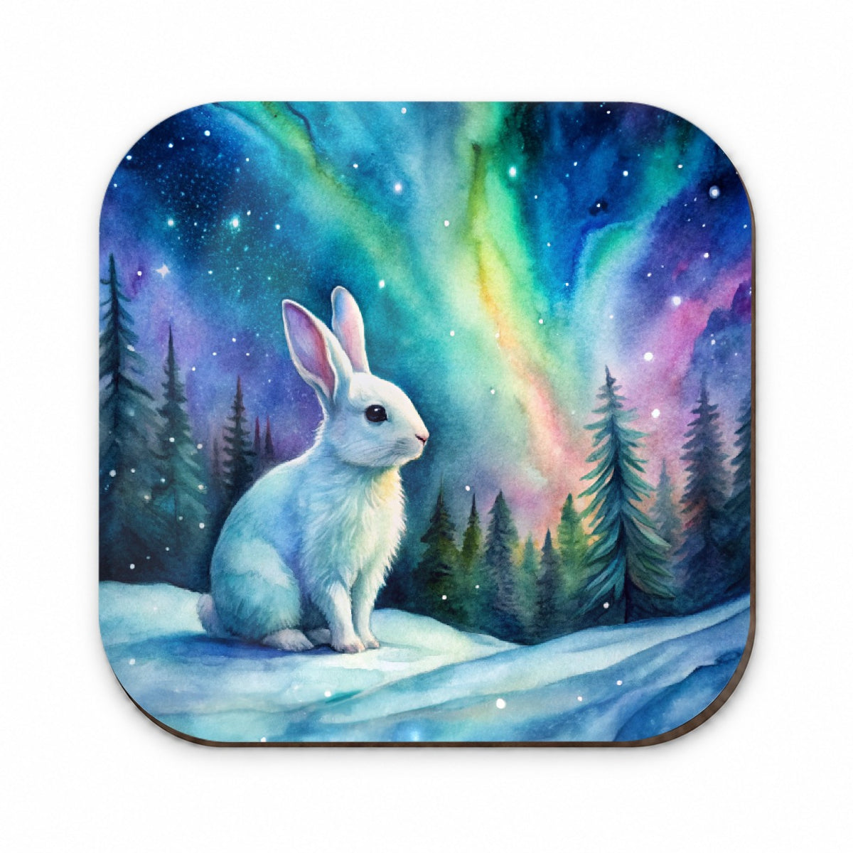 White Bunny Rabbit And Northern Lights Watercolor Fridge Magnet