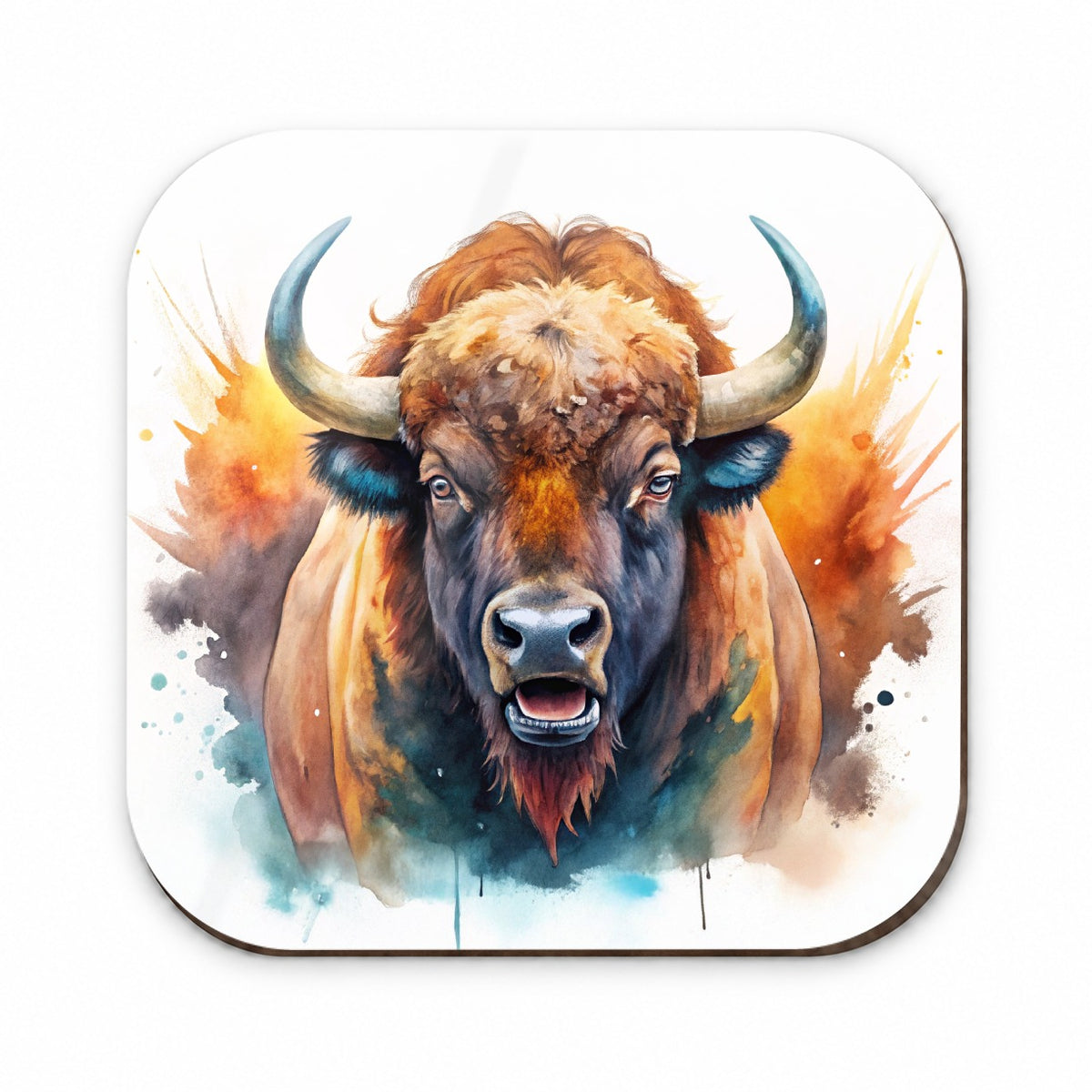 Angry American Bison Buffalo Watercolor Fridge Magnet