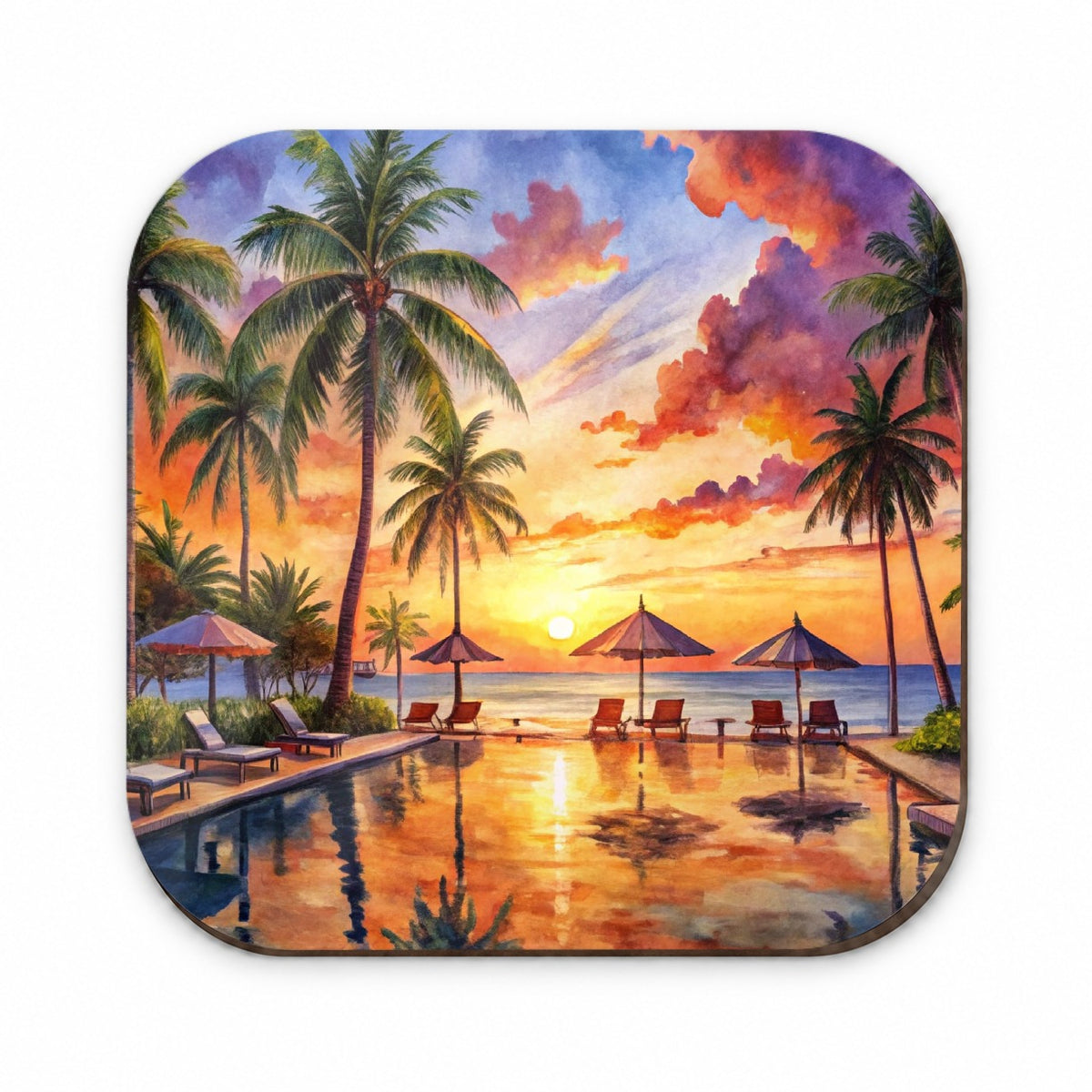 Beach Resort At Sunset Sunrise Tropical Watercolor Fridge Magnet
