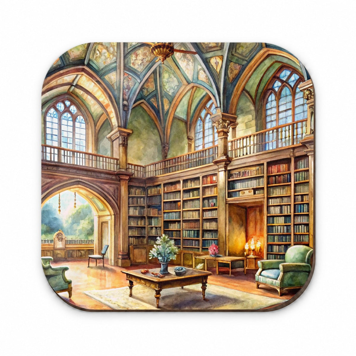 Castle Library Books Reading Watercolor Fridge Magnet