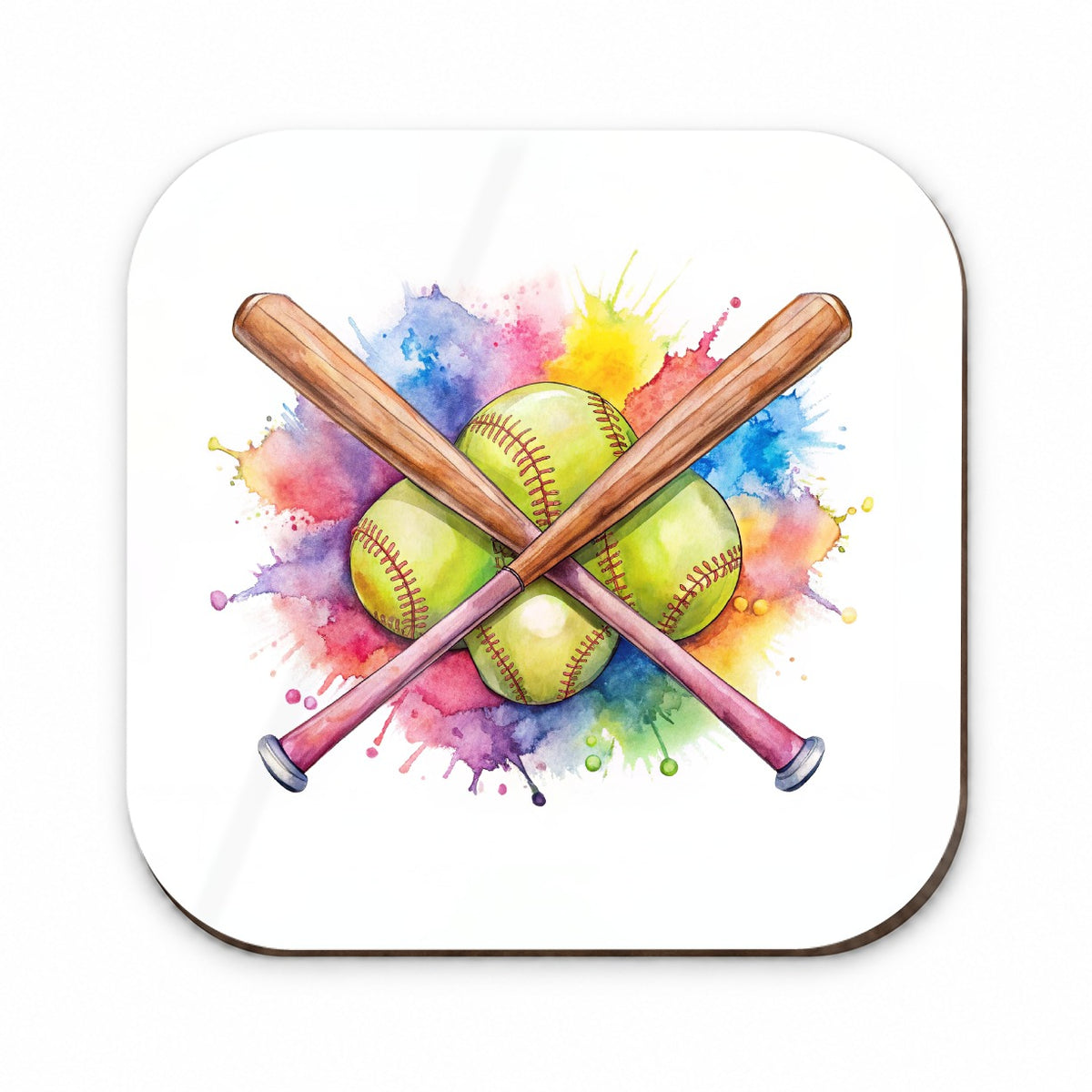 Crossed Softball Bats And Balls Watercolor Fridge Magnet
