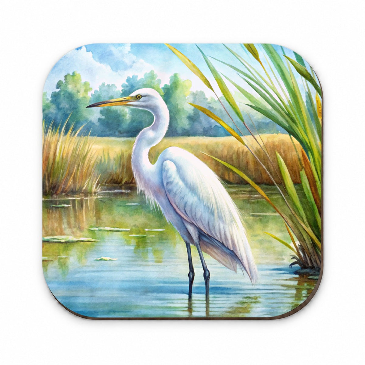 Egret Standing In Marshes Watercolor Fridge Magnet