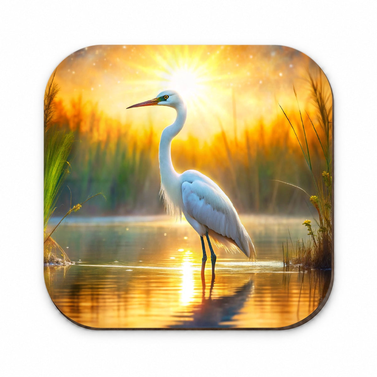 Egret Standing In Pond Backlit By The Sun Watercolor Fridge Magnet