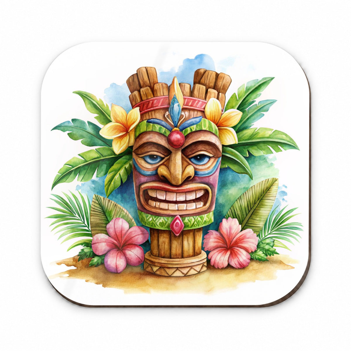 Hawaiian Tiki Statue Watercolor Fridge Magnet