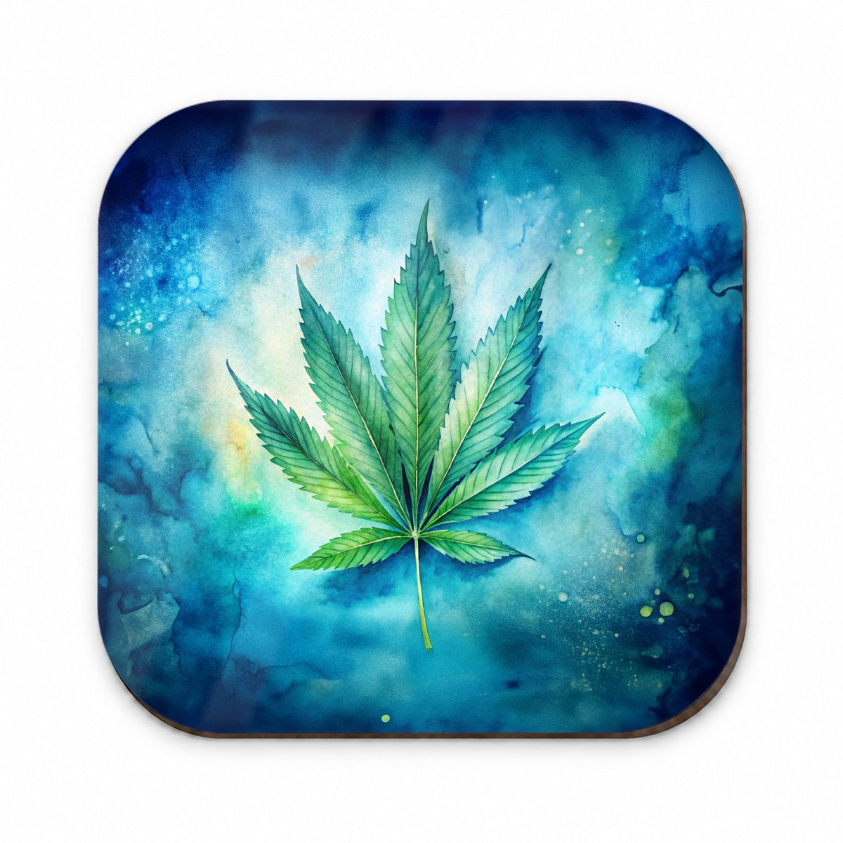 Marijuana Leaf on Blue Background Watercolor Fridge Magnet