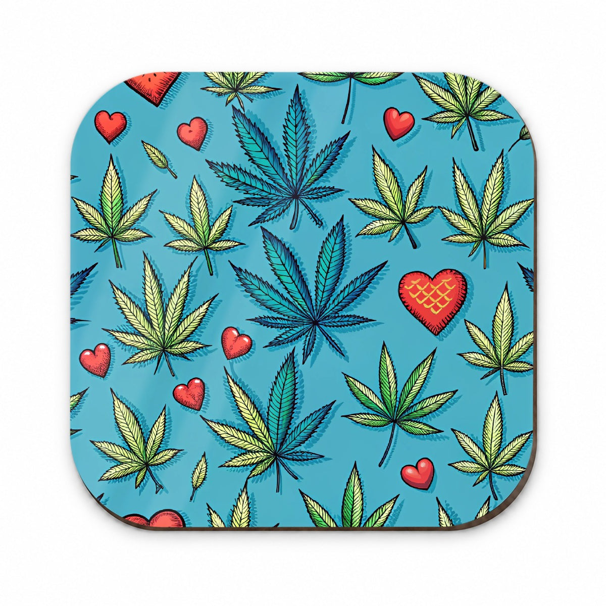 Marijuana Leaves And Hearts Blue Background Fridge Magnet