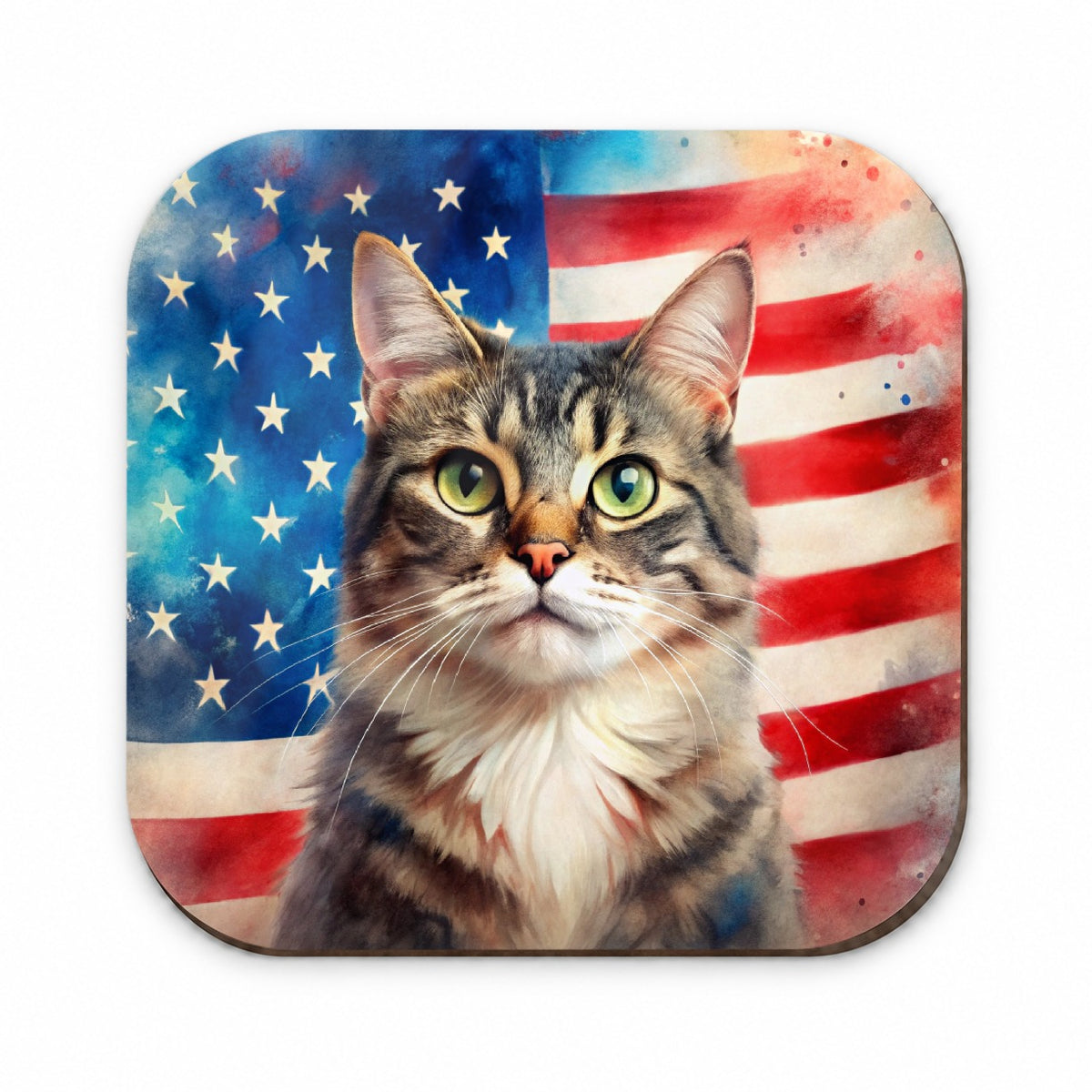 Patriotic Cat Watercolor American Flag Background Fridge Magnet