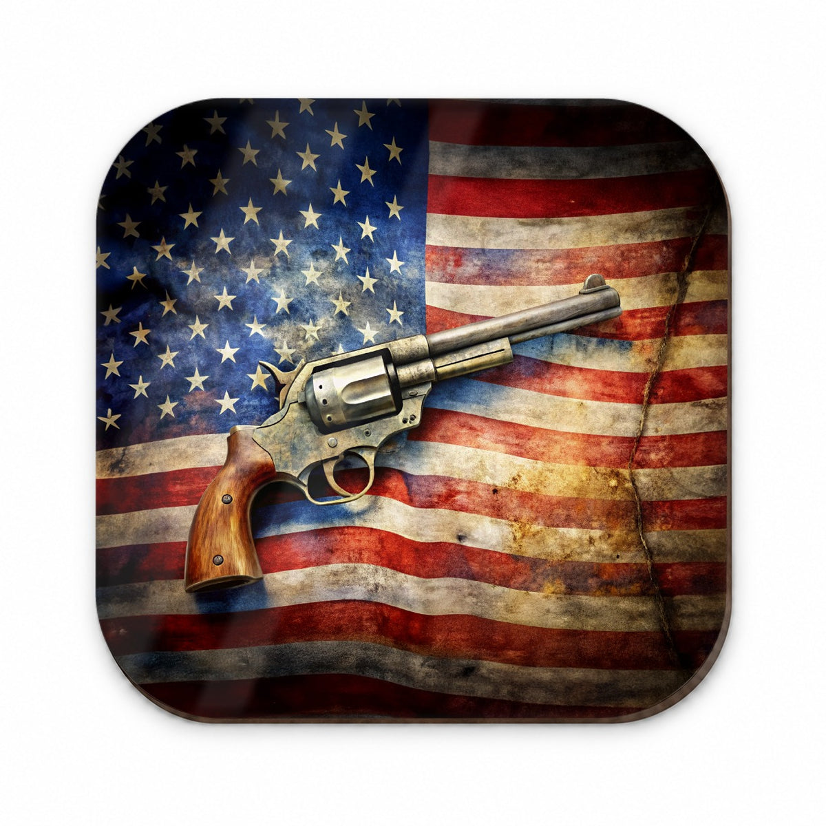 Patriotic Western Revolver With American Flag 2nd Amendment Watercolor Fridge Magnet