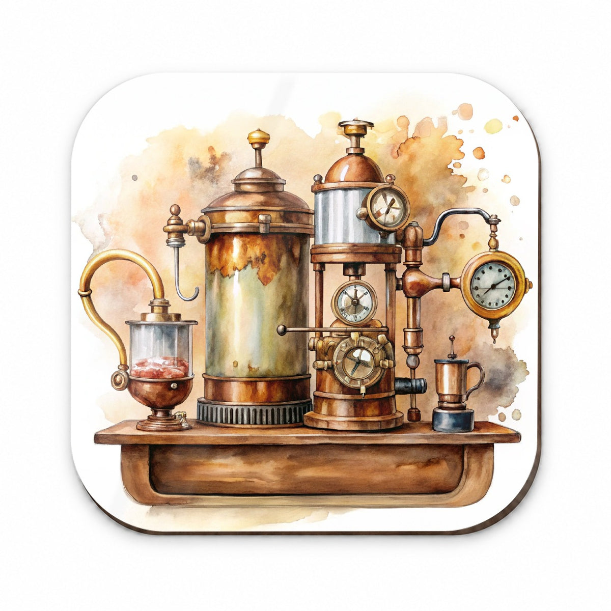 Steampunk Coffee Maker Fantasy Sci-fi Watercolor Fridge Magnet