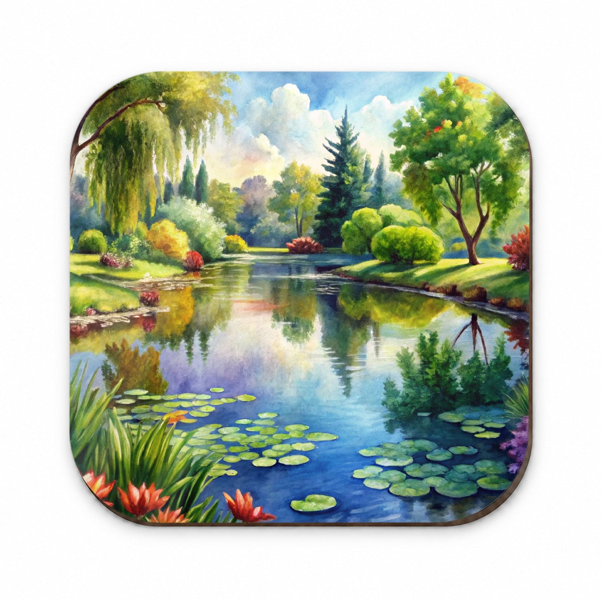 Tranquil Pond Scene Watercolor Fridge Magnet