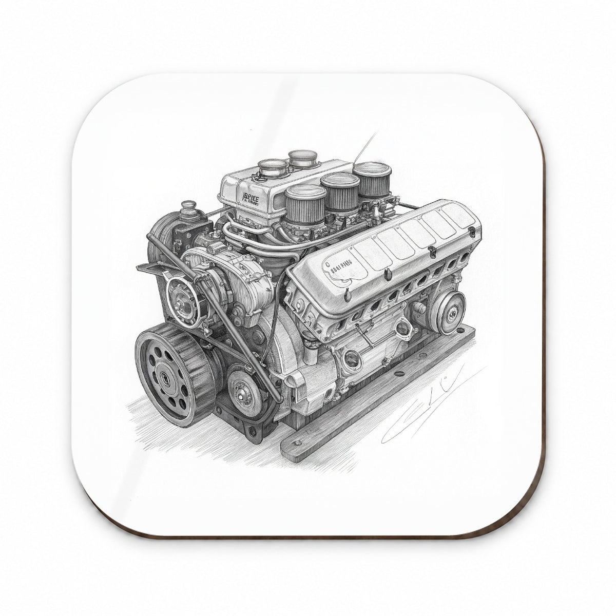 V8 Car Engine Sketch Fridge Magnet